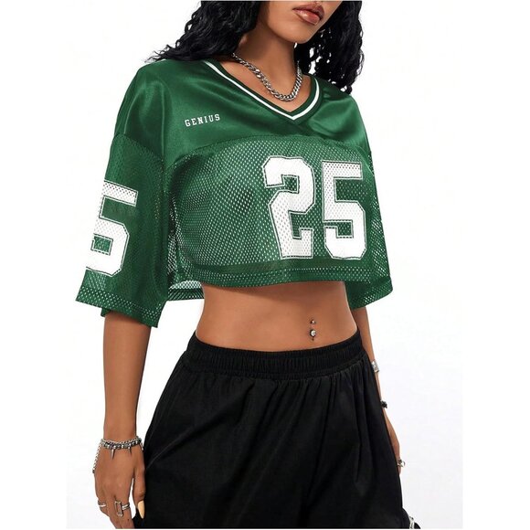Women’s Y2K Cropped Jersey Top Short Sleeve Streetwear Activewear - Picture 4 of 5